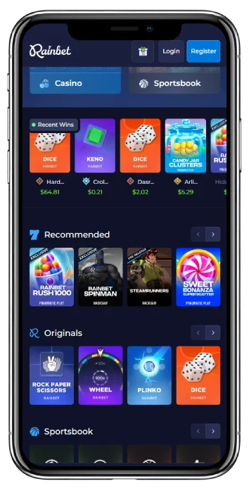 Rainbet mobil webbsida