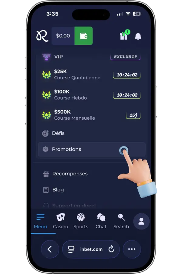 Menu du site officiel