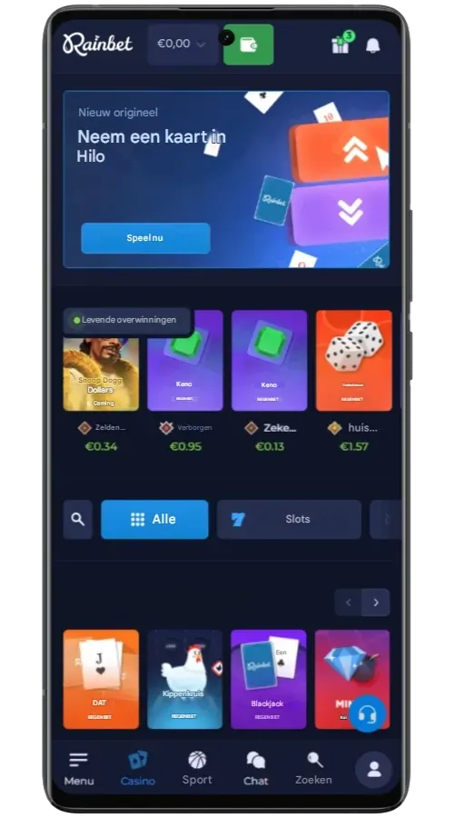 Mobiele spelervaring Rainbet Casino