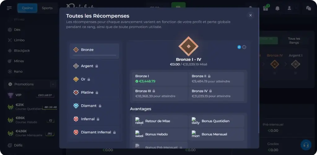 Rain bet Casino Programme VIP et avantages de fidélité